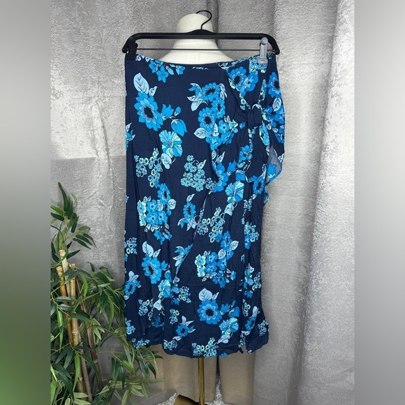 Free People Sunray Sarong Floral Print Wrap Skirt Blue Sz 4 - Picture 3 of 11